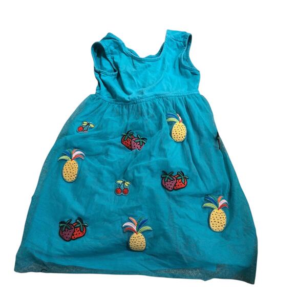 Hanna Andersson Girl’s Teal Summer Dress Soft Tulle Sleeveless Green Sz 8 Fruit - Picture 1 of 6